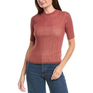 Vince Womens  Double Layer Rib Elbow-Sleeve Sweater, Pink
